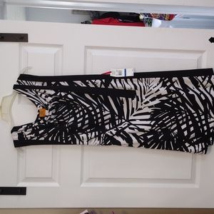 Ruby Rd. Black and White Palm Print Midi Dress